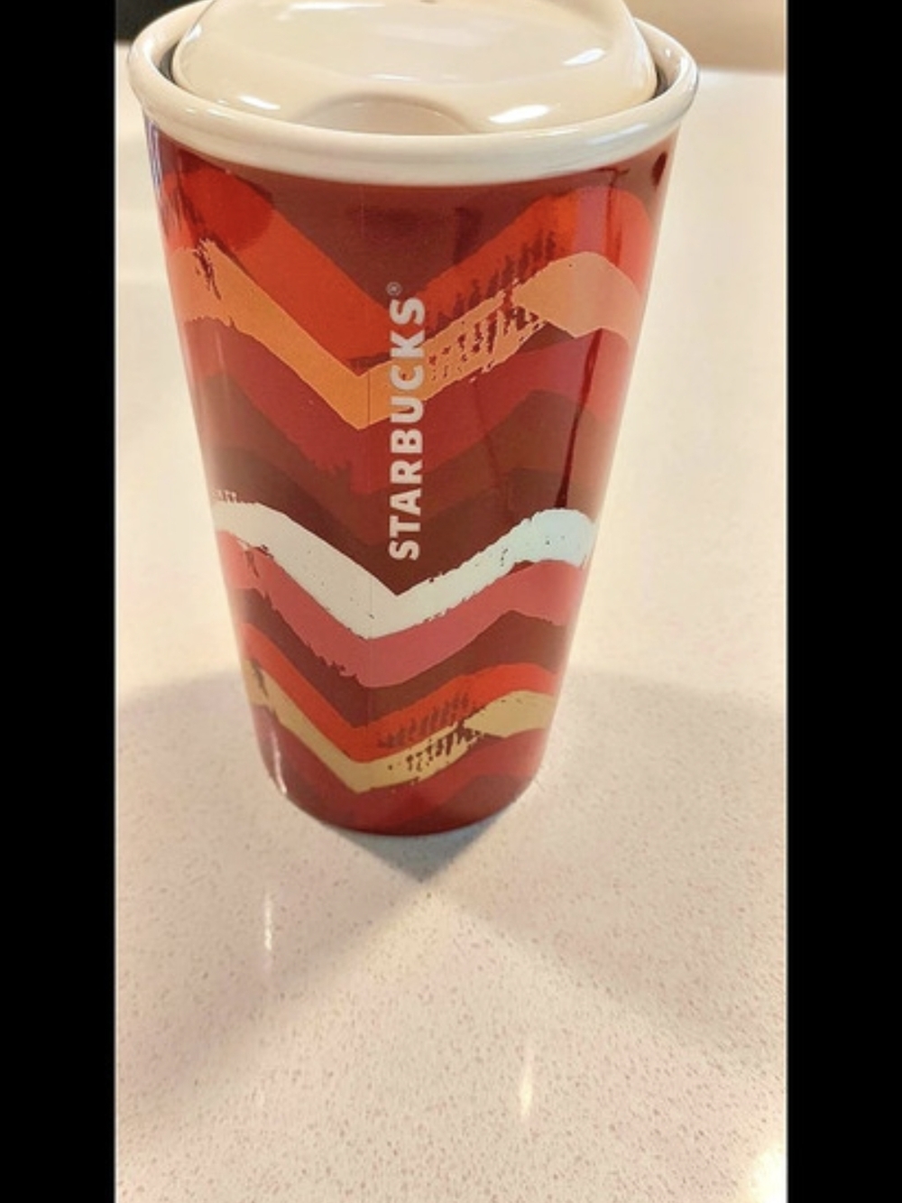 Starbucks 2014 Red Chevron Ceramic Travel Mug